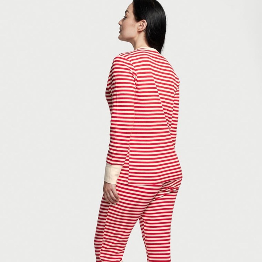 Candy Cane PJs Victoria's Secret XL Thermal Long Pajama Set Adorable NWT - Picture 5 of 14